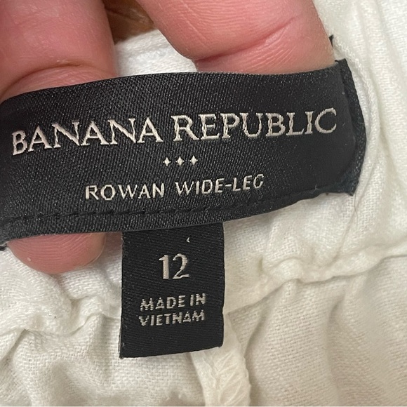 Banana Republic Rowan Wide Leg Cropped Pants White High Rise Pockets 12 Linen - Picture 6 of 9